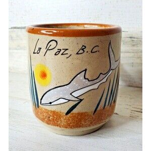 La Paz, B.C. Souvenir Hand Painted Mexican Folk Art Coffee Mug Whale Shark READ!